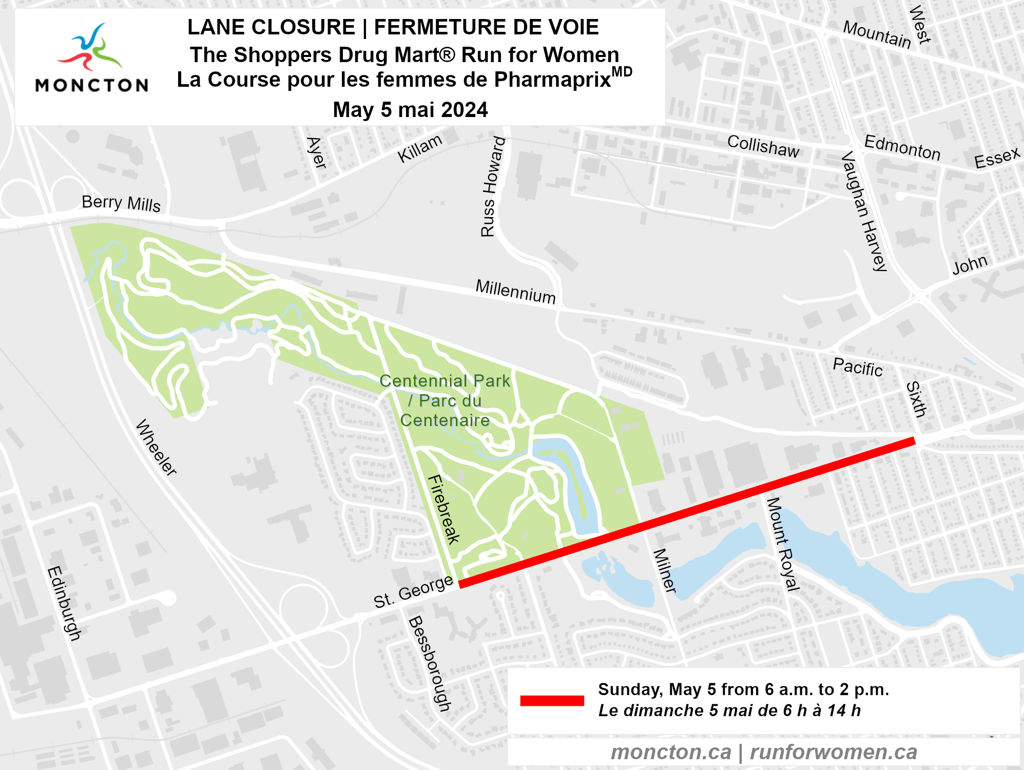 Street closure map for the Shoppers Drug Mart Run for Women