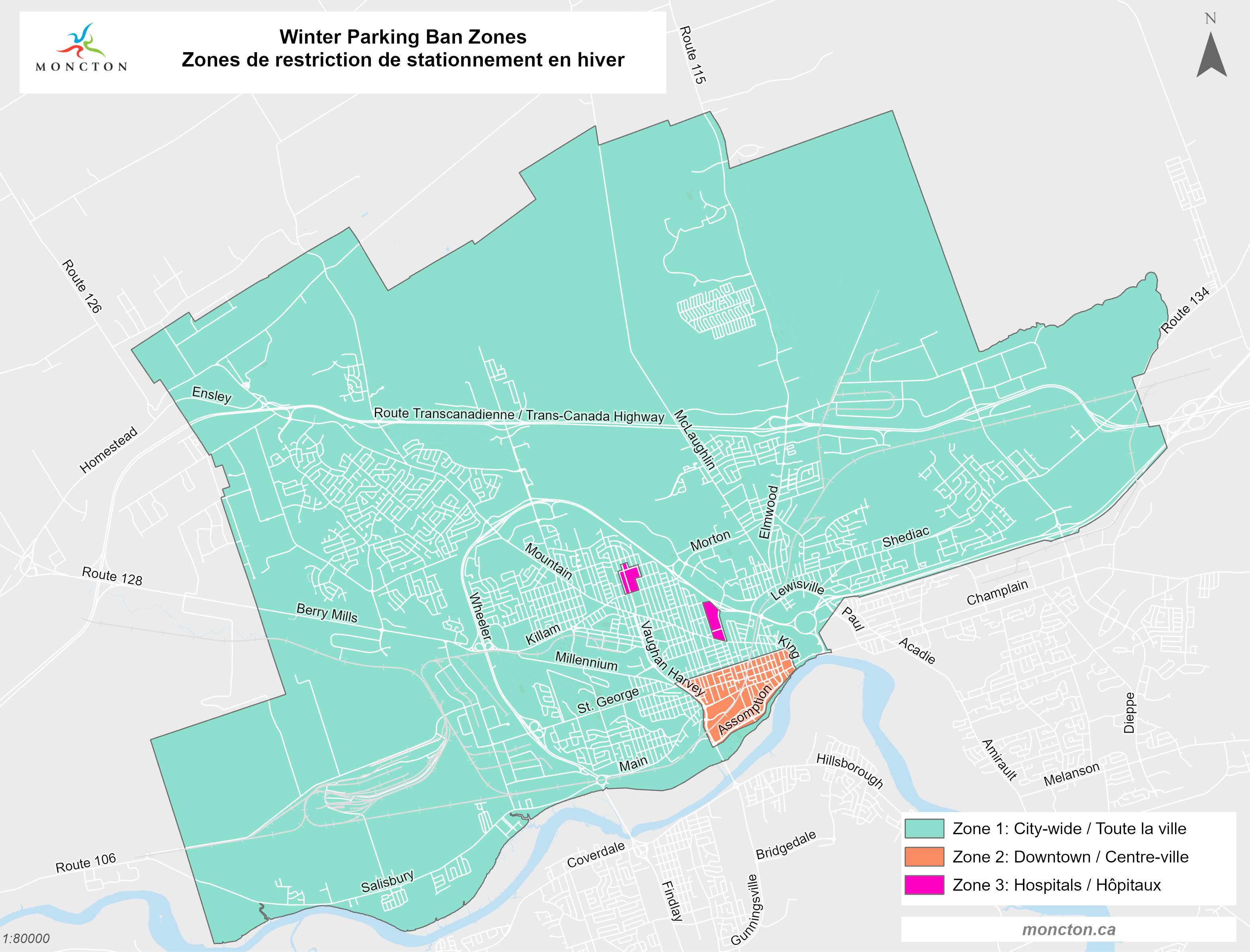 Overnight Winter Parking Ban Zone map
