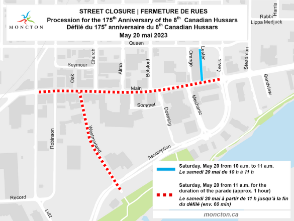 Street Closure Map for the 175th Anniversary of the 8th Canadian Hussars