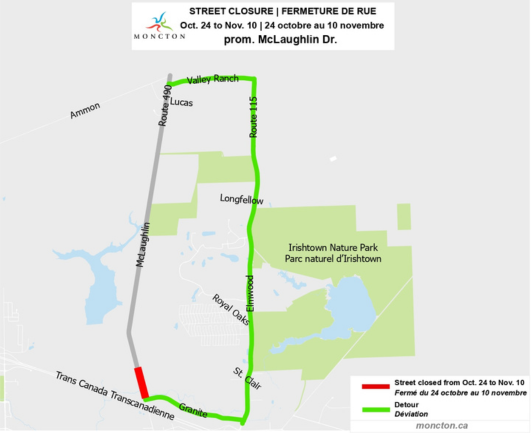 Map of the street closure on McLaughlin Drive