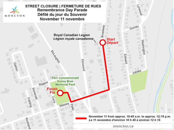 Remembrance Day Parade street closure map