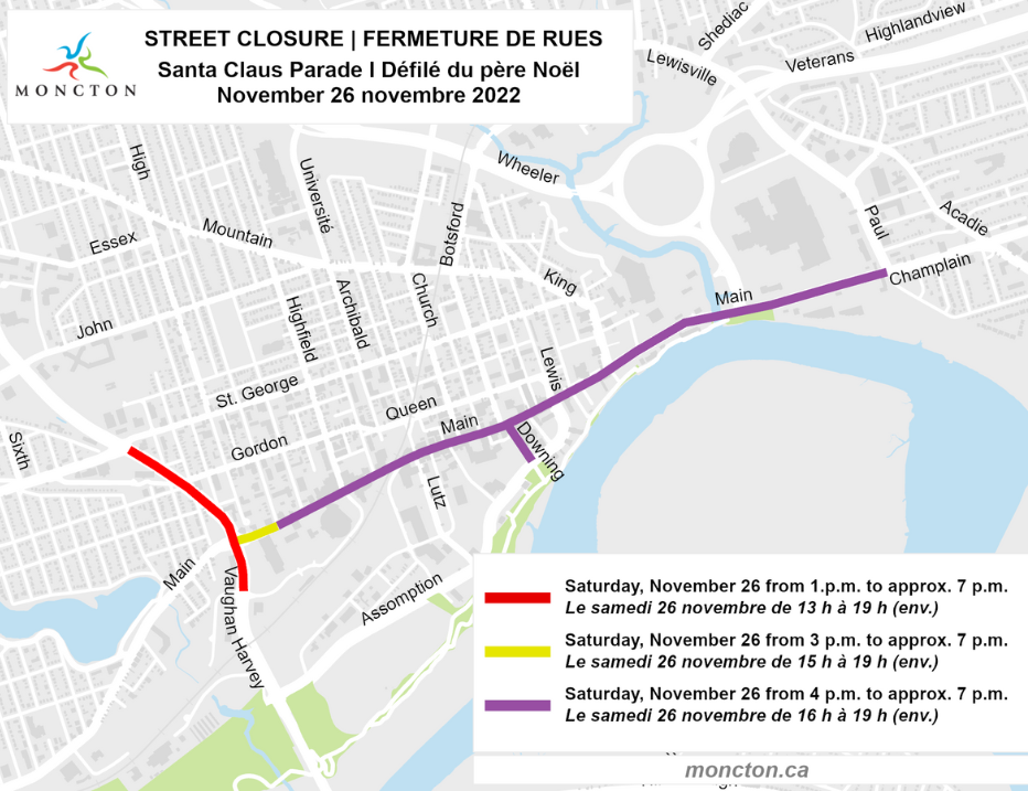 Carte de fermetures de rues pour la Parade du pere noel