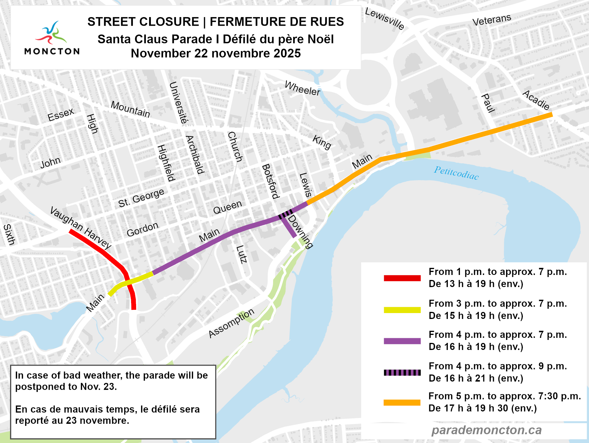 Santa Claus parade street closures map