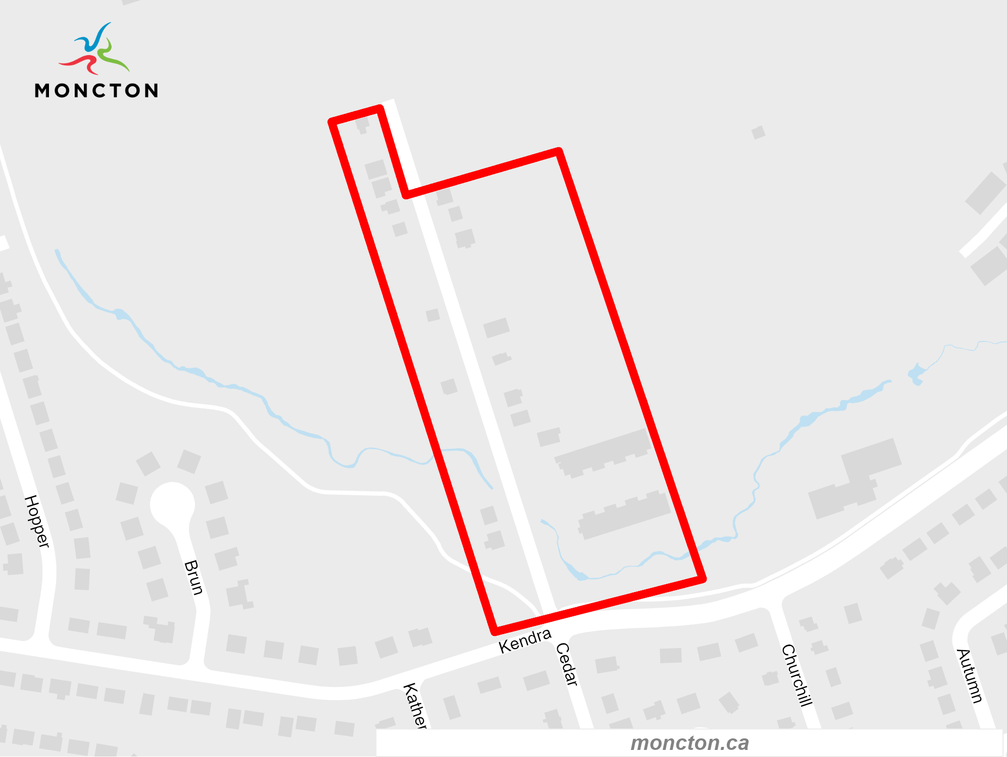 Map of Cedar Street north of Kendra Street.