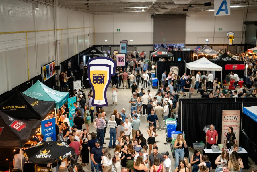 A birds-eye view of a crowd at the Moncton Coliseum during the Atlantic Canadian Beverages Festival. 