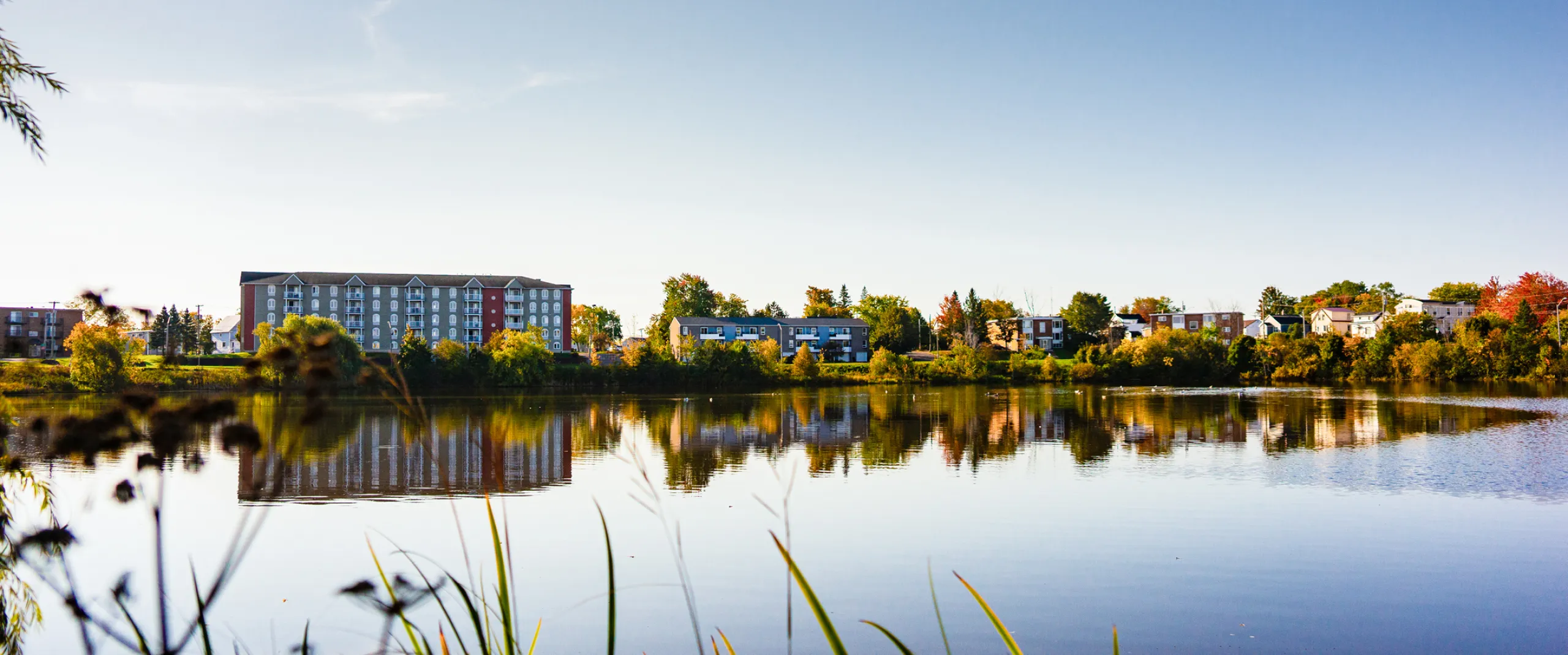 Apartment building overlooking Jones Lake