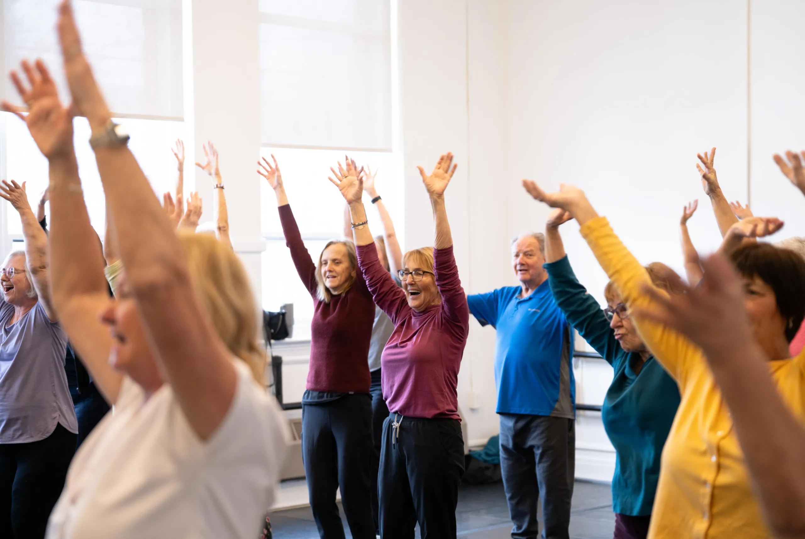 Seniors taking a fitness class