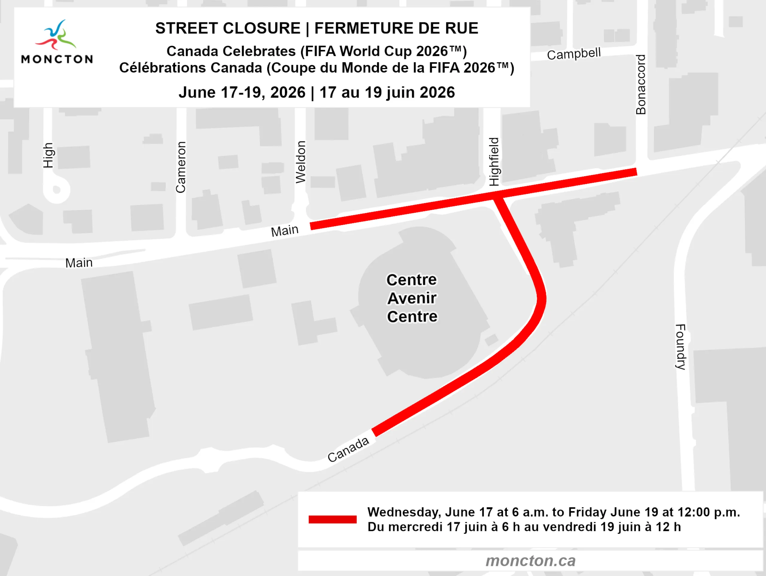 Street closure map for Canada Celebrates the FIFA World Cup