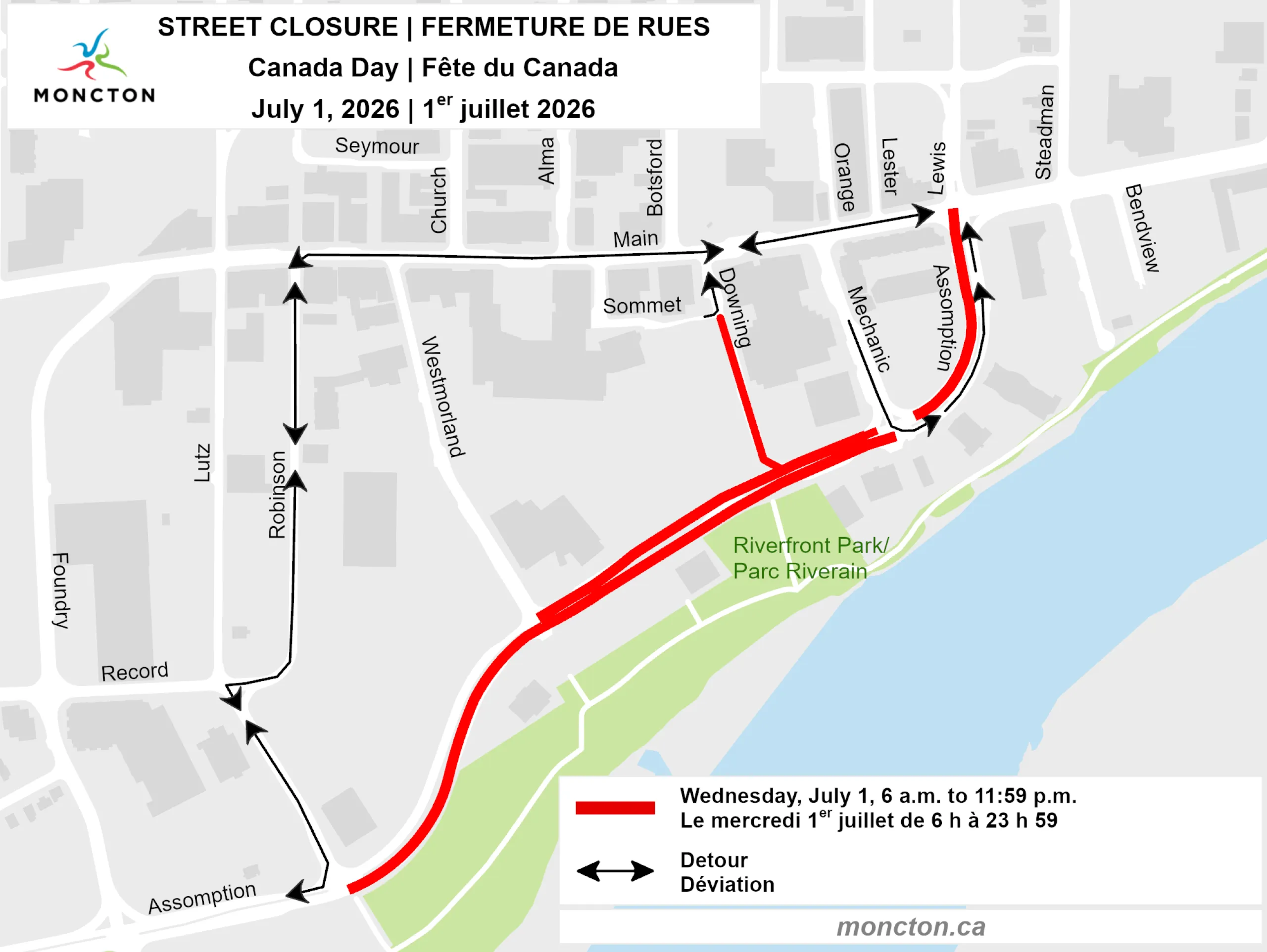Street closure map for Canada Day