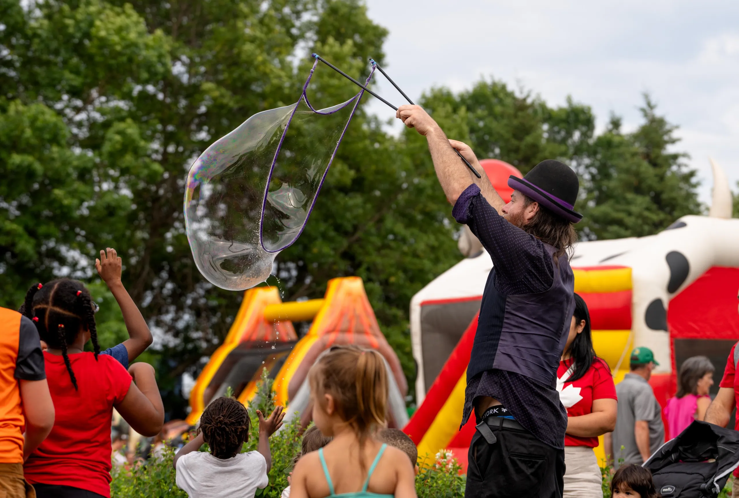 Entertainer blowing bubbles at the Canada Day event at Riverfront Park