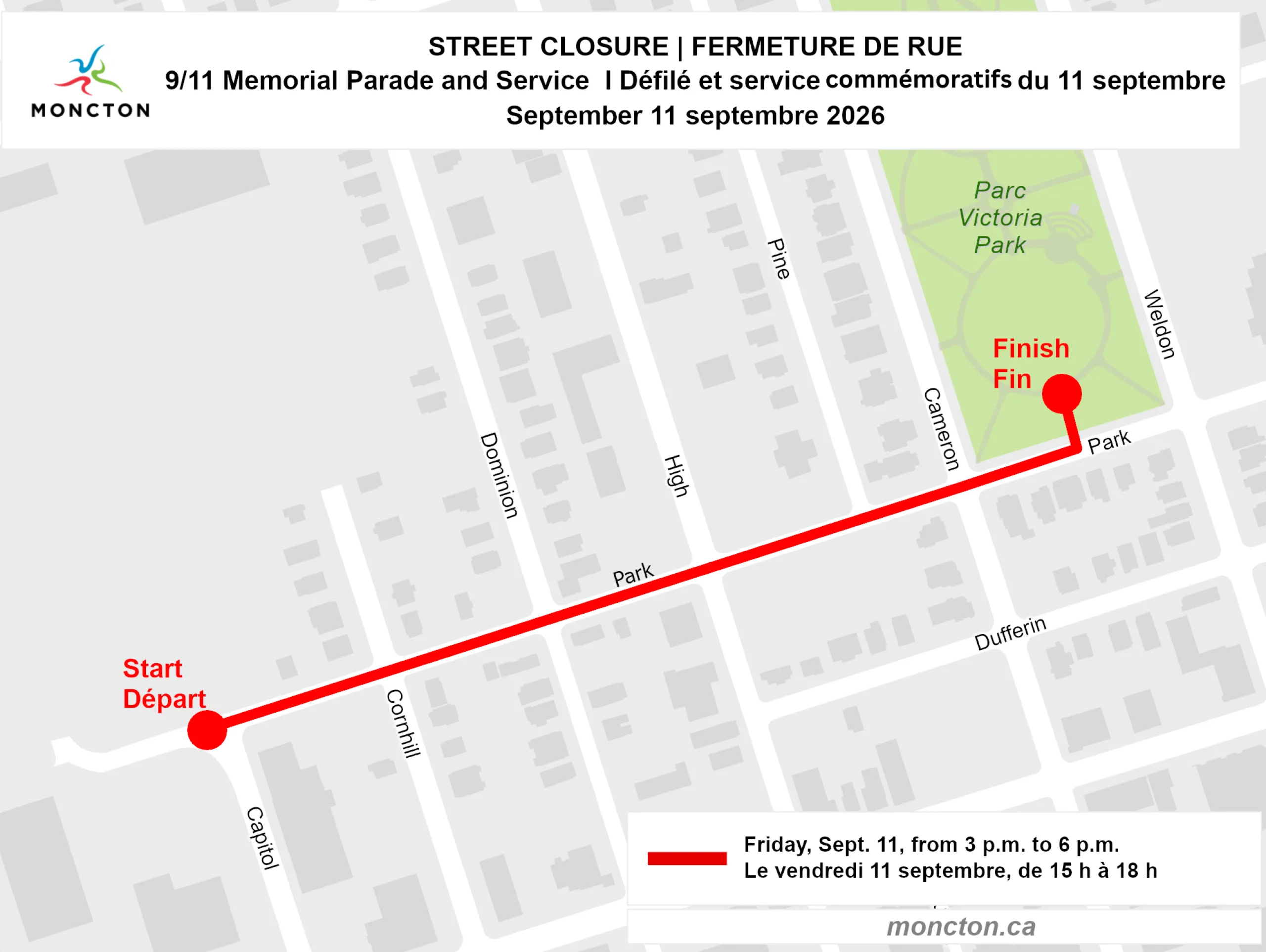 Street closure map for the 9/11 memorial and parade