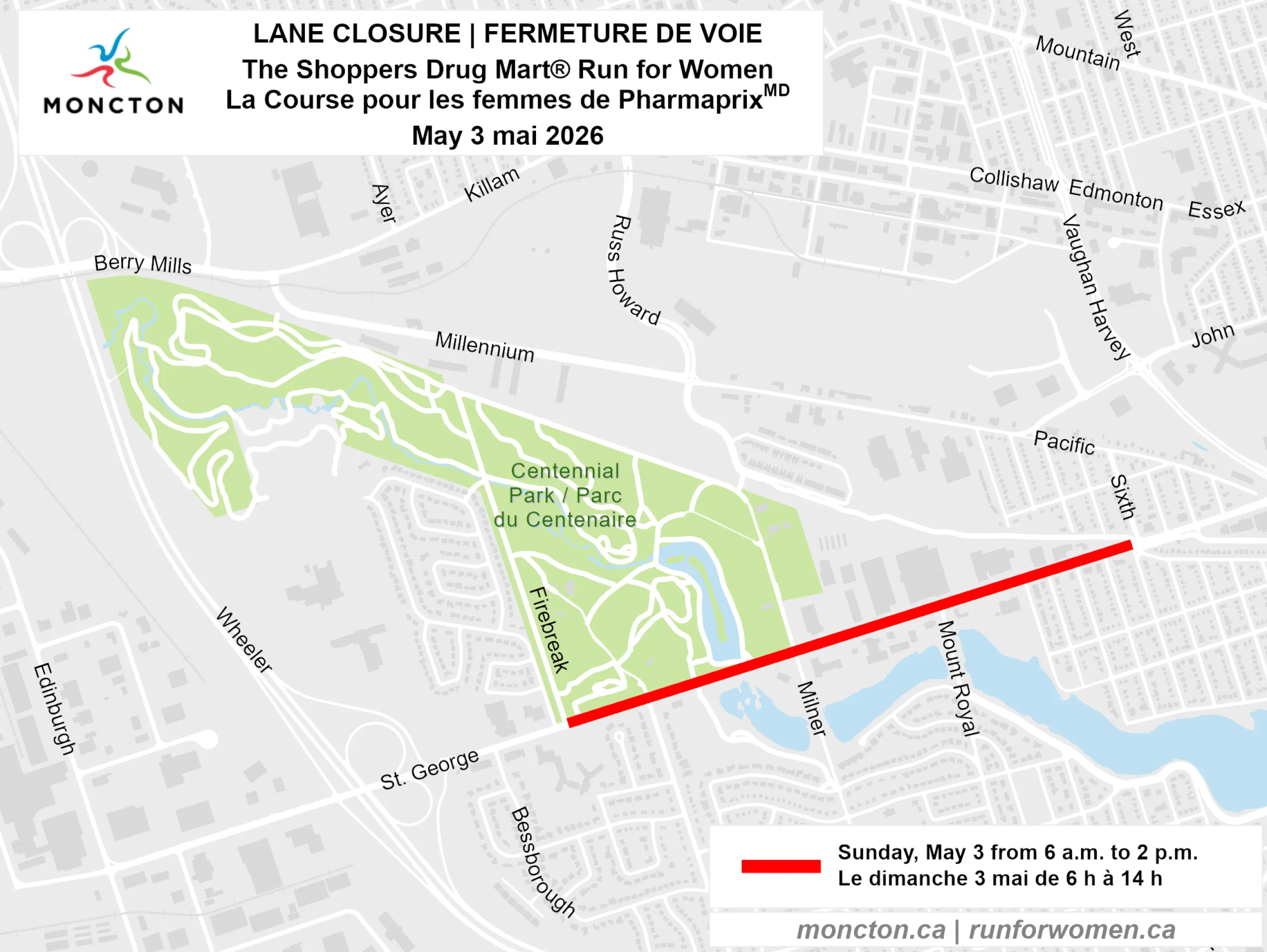 Street closure map for the Shoppers Drug Mart Run for Women