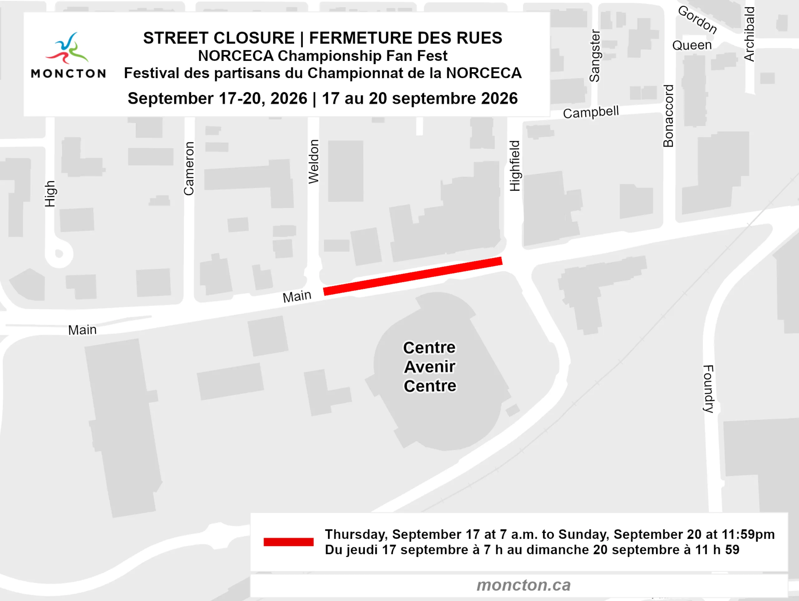 NORCECA street closure map