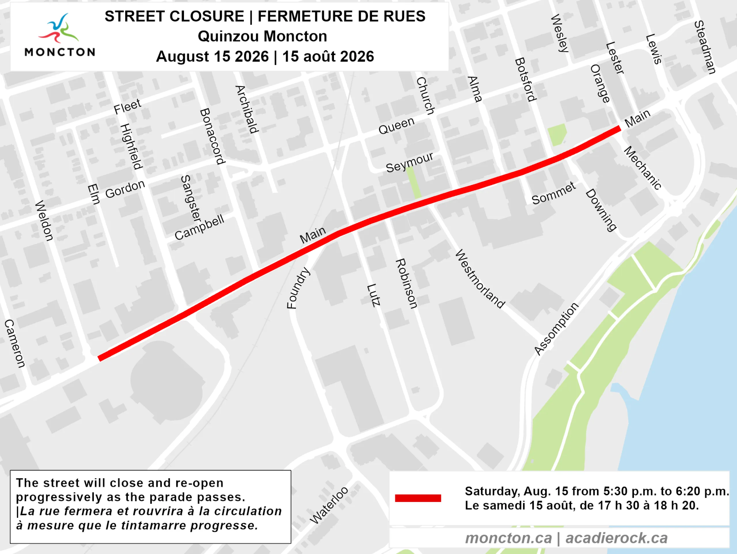 Street closure for Quinzou Moncton tintamarre